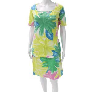 Crisca Women A-Line Floral Square Neck Short Sleeve Rayon Set Size 42
